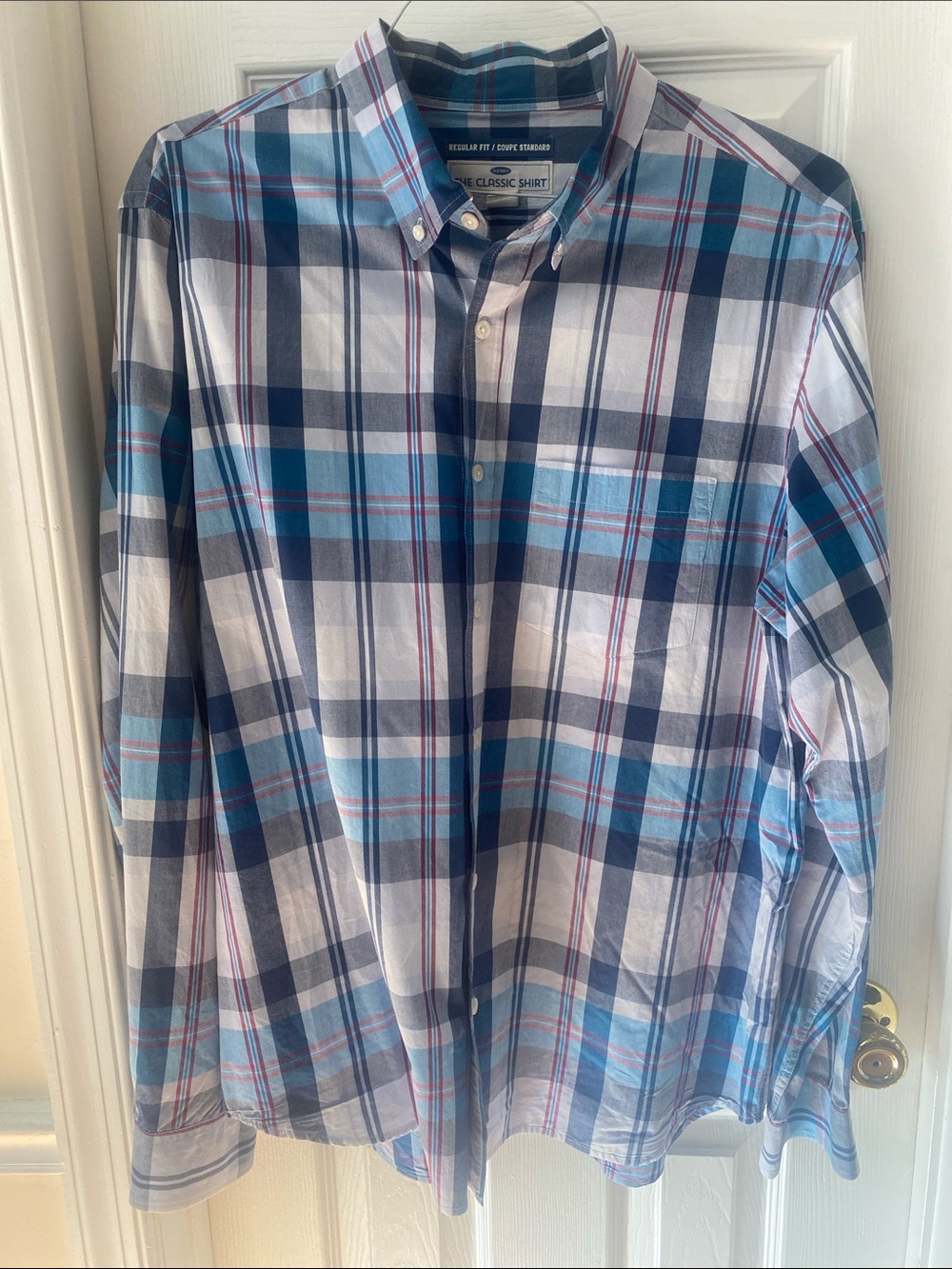 Old Navy Men's Blue, White & Navy Plaid Button-Down Shirt